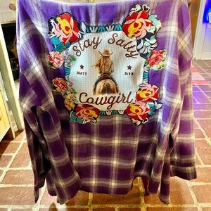Fantaslook Purple Plaid 'Stay Salty Cowgirl' Flannel